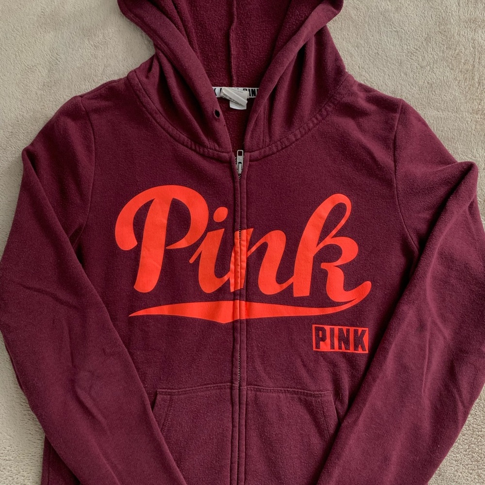 Burgundy/Coral VS Pink Zip Up Sweater